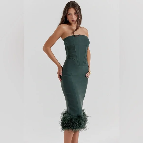 House of CB Fionula Dark Green Strapless Dress - Picture 8 of 9
